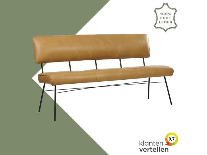 Leren eetkamerbank Solid - Granada Amber (cognac) - Poten, Huis en Inrichting, Banken | Bankstellen, 150 tot 200 cm, 75 tot 100 cm