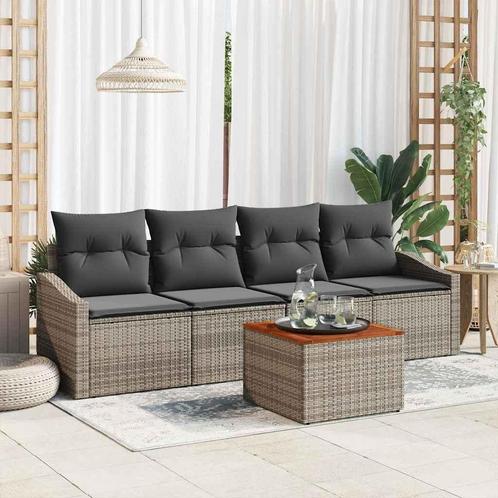 vidaXL Tuin Sofa Set 5 pcs Grijs, Tuin en Terras, Tuinsets en Loungesets, Nieuw, Rotan, Verzenden