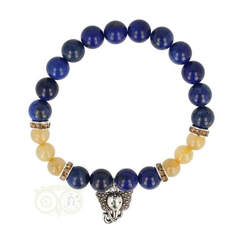 Armband lapis lazuli / rutielkwarts met ganesha, Sieraden, Tassen en Uiterlijk, Edelstenen, Nieuw, Verzenden
