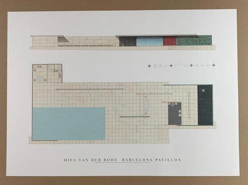 Ludwig Mies van der Rohe - Barcelona Pavillon - Artprint of, Antiek en Kunst, Antiek | Meubels | Stoelen en Banken