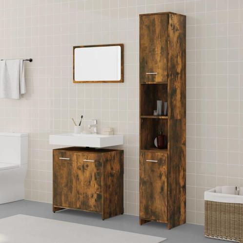 vidaXL 3-delige Badkamermeubelset bewerkt hout gerookt, Huis en Inrichting, Badkamer | Badkamermeubels, Nieuw, Verzenden
