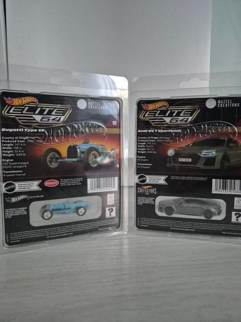 Hot Wheels 1:64 - Modelauto (2) - Audi Rs6 Bugatti Type 59 -, Hobby en Vrije tijd, Modelauto's | 1:5 tot 1:12