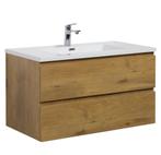 Badkamermeubel Set Angela 90 cm Eiken Badmeubel, Verzenden, Nieuw, Wastafelkast