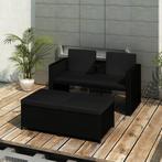 vidaXL 3-delige Loungeset met kussens poly rattan zwart, 3 zitplaatsen, Nieuw, Loungeset, Verzenden