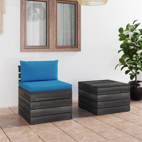 vidaXL 2-delige Loungeset met kussens pallet massief, Tuin en Terras, Tuinsets en Loungesets, Loungeset, Nieuw, 2 zitplaatsen