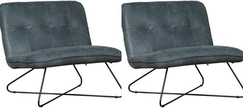 Blauwe leren industriële fauteuils zonder armleuning - Keni, Huis en Inrichting, Fauteuils, 75 tot 100 cm, 75 tot 100 cm, Nieuw