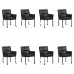 Set van 8 Leren eetkamerstoelen Lucky - Granada Ebony, Huis en Inrichting, Stoelen, Ophalen of Verzenden, Nieuw, Leer