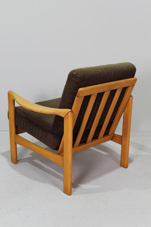 Vintage fauteuil - jaren 60, bruin, Huis en Inrichting, Fauteuils, Gebruikt, Hout, Stof
