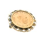 Gouden broche van 10 gulden munt Koning Willem De Derde 1875, Ophalen of Verzenden, Gebruikt, Overige kleuren, Goud