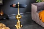 Design bijzettafel ABSTRACT 45cm goud metaal zwart glazen, Nieuw, Ophalen of Verzenden