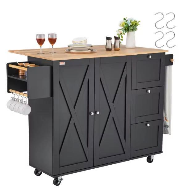 Keukeneiland op Wielen – Opbergkast en Inklapbaar Blad, Huis en Inrichting, Keuken | Keukenelementen, Nieuw, Verzenden