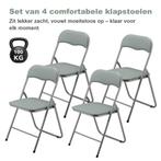 BARDI 4 Stuks Klapstoelen met Kussentjes 100KG - GRIJS, Huis en Inrichting, Stoelen, Kunststof, Nieuw, Klapstoel met PVC Zitvlak en Rugleuning met Kussen