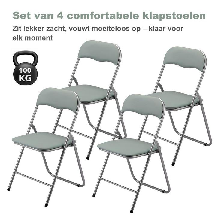 BARDI 4 Stuks Klapstoelen met Kussentjes 100KG - GRIJS, Huis en Inrichting, Stoelen, Vier, Grijs, Nieuw, Kunststof, Metaal, Ophalen of Verzenden
