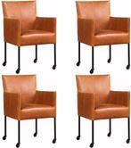 Set van 4 Leren eetkamerstoelen - met wieltjes - Echt leer,, Huis en Inrichting, Stoelen, Overige kleuren, Nieuw, Leer, Ophalen of Verzenden