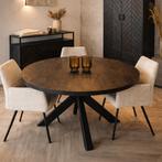 Nieuwe ronde eettafel zwart mangohout matrixpoot metaal 175, Overige houtsoorten, Verzenden, Rond, Nieuw