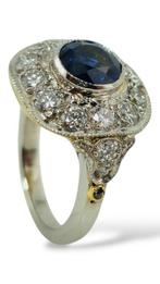 Ring Platina, Antiek Art Deco platinum saffier & diamanten, Nieuw