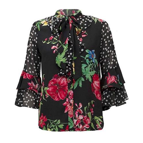 Joseph Ribkoff • zwarte blouse met bloemen • 34 / XS, Kleding | Dames, Tops, Zwart, Nieuw, Maat 34 (XS) of kleiner, Verzenden