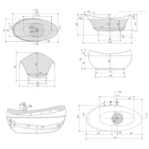 Vrijstaand Bad BWS Adonism Met Hydro Massage Jets 190x96x82, Doe-het-zelf en Verbouw, Sanitair, Ophalen of Verzenden