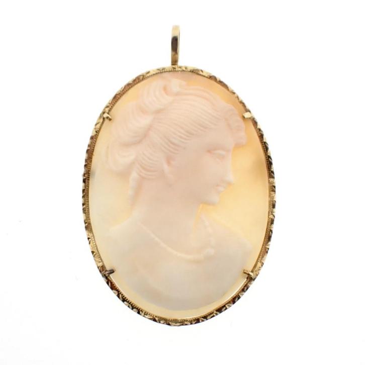 Gouden broche/hanger met camee, Sieraden, Tassen en Uiterlijk, Broches, Overige kleuren, Gebruikt, Met edelsteen, Goud, Ophalen of Verzenden