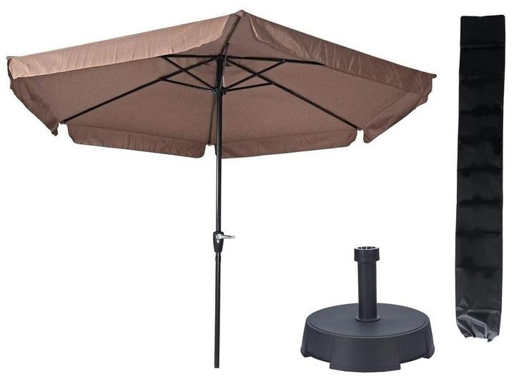 Parasol Gemini Taupe Ø300cm+Parasolvoet 25kg+Parasolhoes, Tuin en Terras, Parasols, Stokparasol, Nieuw, 2 tot 3 meter, Waterdicht