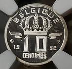 België. 10 Cent 1952 Essai Silver Restrike NGC PF69 Ultra, Postzegels en Munten, Munten | Nederland