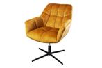 Draaifauteuil PAPILLON mosterdgeel fluweel zwart metaal in, Huis en Inrichting, Ophalen of Verzenden, Nieuw