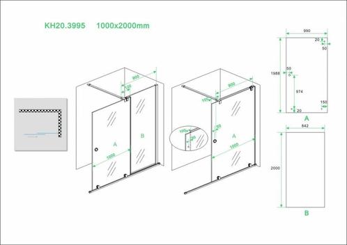 Aanbieding: Wiesbaden verleng-inloopdouche 1000x2000 op rail, Doe-het-zelf en Verbouw, Sanitair, Ophalen of Verzenden