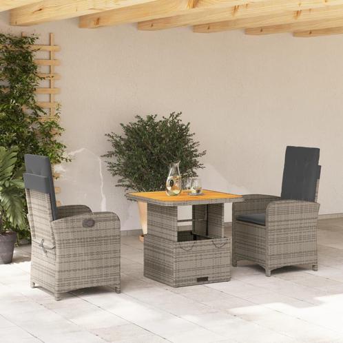 vidaXL 3-delige Tuinset met kussens poly rattan grijs, Tuin en Terras, Tuinsets en Loungesets, Tuinset, Nieuw, 2 zitplaatsen, Rotan