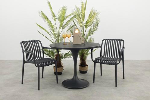 Stripe/Toscara stapelbare ronde bistroset Ø90 cm. -, Tuin en Terras, Tuinsets en Loungesets, Tuinset, Nieuw, Kunststof, Verzenden