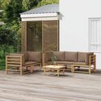 vidaXL 6-delige Loungeset met kussens bamboe taupe, Tuin en Terras, Tuinsets en Loungesets, Verzenden, Nieuw, Hout, Loungeset