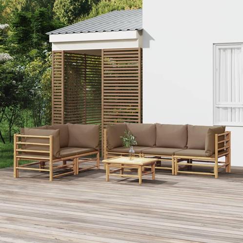 vidaXL 6-delige Loungeset met kussens bamboe taupe, Tuin en Terras, Tuinsets en Loungesets, Loungeset, Nieuw, Hout, Verzenden