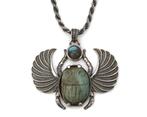 Egyptische faience scarabee sterling zilver aan collier, Gebruikt