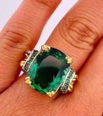 Zonder Minimumprijs - Ring - 9 kt. Geel goud, Zilver Olivijn, Sieraden, Tassen en Uiterlijk, Ringen, Nieuw