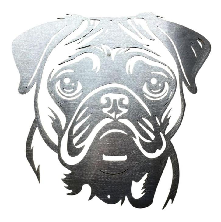 Wanddecoratie metaal van hondenras mopshond -pug., Tuin en Terras, Tuinwanddecoratie, Verzenden