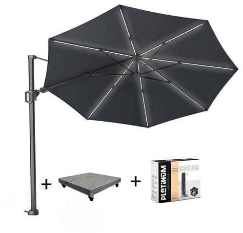 Challenger T2 glow zweefparasol 350 cm rond antraciet met, Tuin en Terras, Parasols, Nieuw, Ophalen of Verzenden