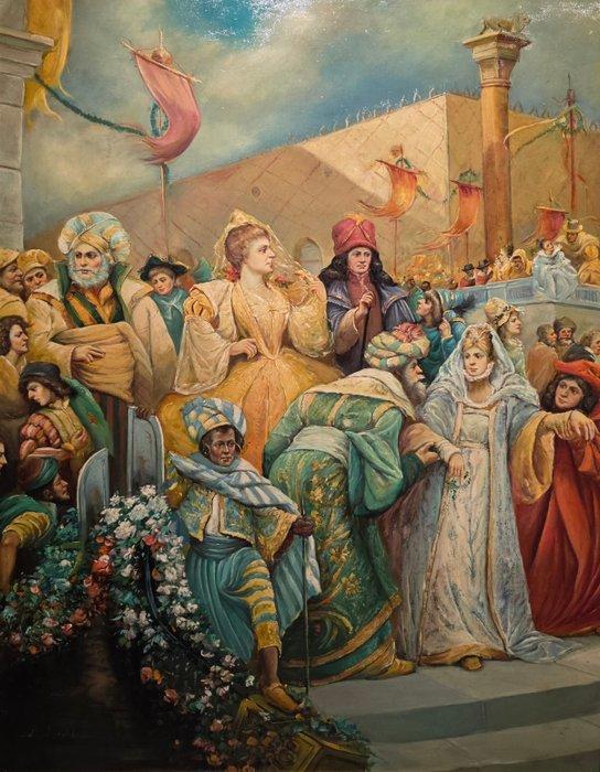 Italiaanse school (XX) - Carnevale veneziano - XL format, Antiek en Kunst, Kunst | Schilderijen | Klassiek