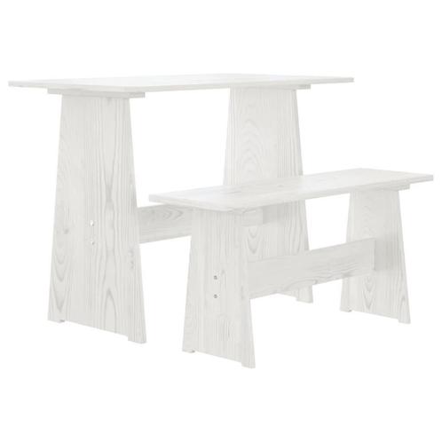 Eettafel REINE Grenen Wit + Bankje | retourdeal | 55% kor..., Huis en Inrichting, Complete eetkamers, Minder dan 4 stoelen, Nieuw