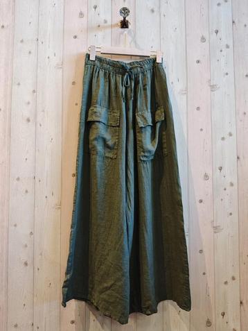 100% linnen broek met elastische talie - brede pijpen - beschikbaar voor biedingen