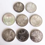 Duitsland. 2x 5 Deutsche Mark + 6x 10 Deutsche Mark, Silver, Postzegels en Munten