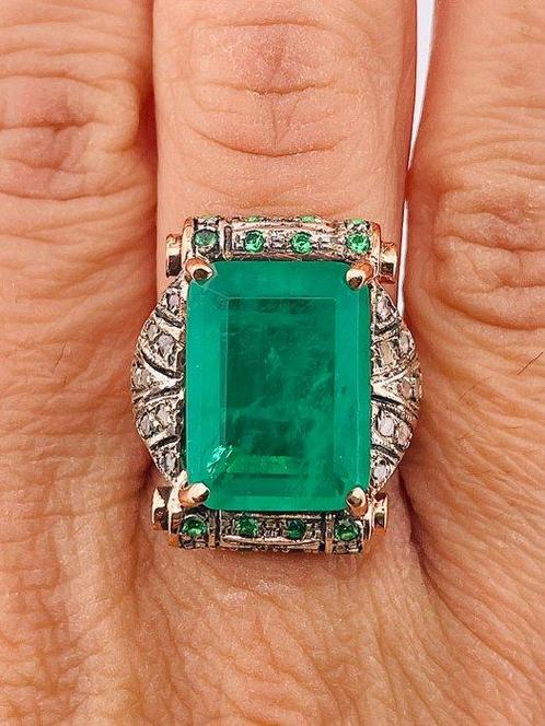 Zonder Minimumprijs - Ring - 9 kt. Roségoud, Zilver Smaragd, Sieraden, Tassen en Uiterlijk, Ringen