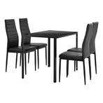 Eetkamerset eethoek Porvoo 5-delig glas tafel en stoelen zwa, Huis en Inrichting, Tafels | Eettafels, Verzenden, Nieuw