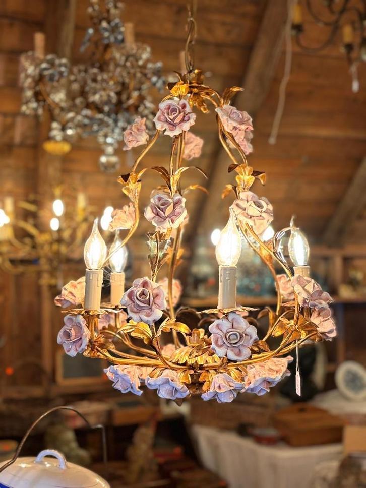 Italiaanse Franse groot kroonluchter kristal gerestaureerd, Huis en Inrichting, Lampen | Hanglampen, Zo goed als nieuw, Ophalen