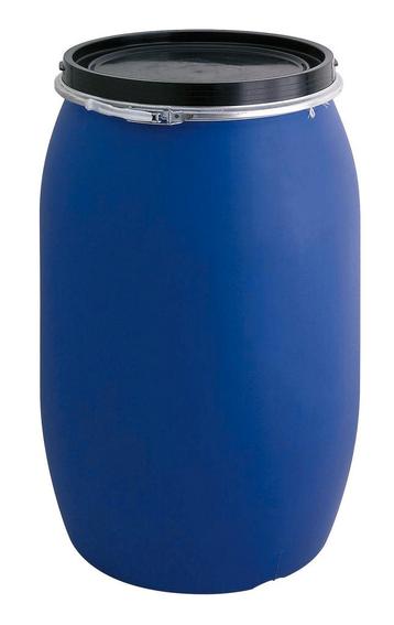 Kunststof vat 120 liter blauw met zwart klemdeksel