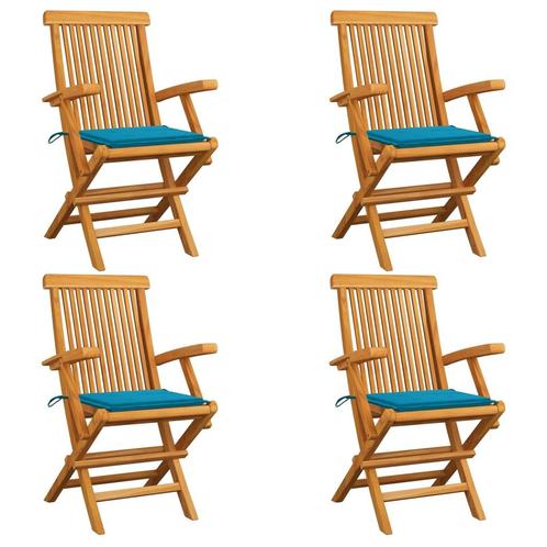 vidaXL Tuinstoelen 4 st met blauwe kussens massief teakhout, Tuin en Terras, Tuinstoelen, Nieuw, Teakhout, Verzenden