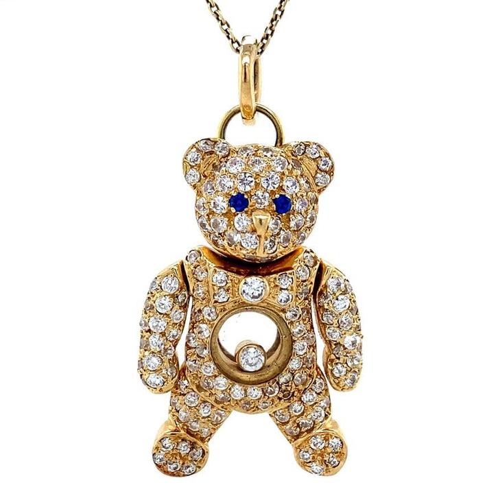 Gouden vintage beer hanger met zirkonia en kleursteen 14 krt, Sieraden, Tassen en Uiterlijk, Kettinghangers, Nieuw, Ophalen of Verzenden