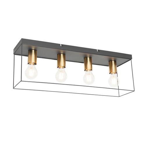 Minimalistische plafondlamp zwart met goud 4-lichts - Kodi, Huis en Inrichting, Lampen | Plafondlampen, Nieuw, Overige materialen
