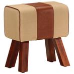 vidaXL Bankje turnbok 38 cm echt leer en massief mangohout, Verzenden, Nieuw