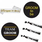 Groom to Be set wit zwart en goudkleurig 22-delig, Kleding | Heren, Trouwkleding en Trouwaccessoires, Verzenden, Nieuw, Wit, Ivoor of Crème