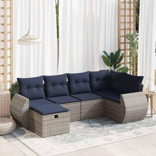 vidaXL 6-delige Loungeset met kussens poly rattan grijs, Tuin en Terras, Tuinsets en Loungesets, Loungeset, Nieuw, 5 zitplaatsen