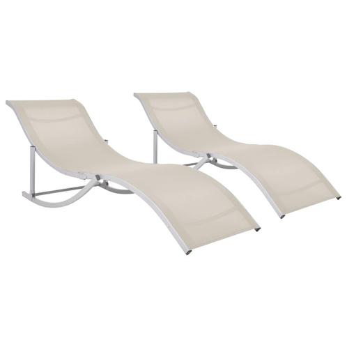vidaXL Ligbedden inklapbaar 2 st textileen crème, Tuin en Terras, Ligbedden, Nieuw, Verzenden